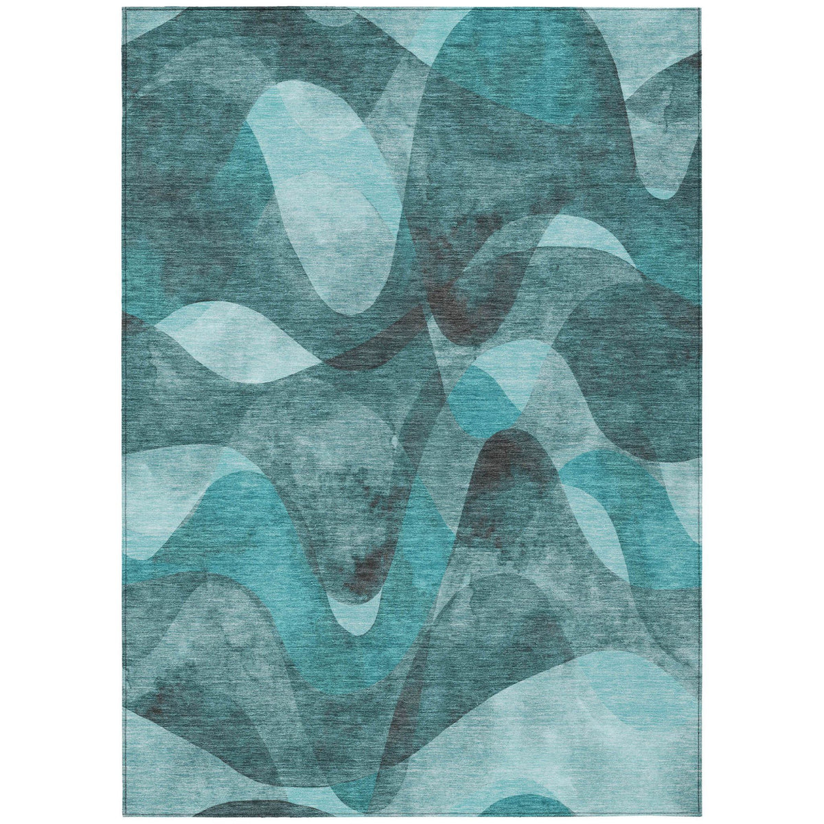3' X 5' Teal Abstract Washable Non Skid Indoor Outdoor Area Rug W2B