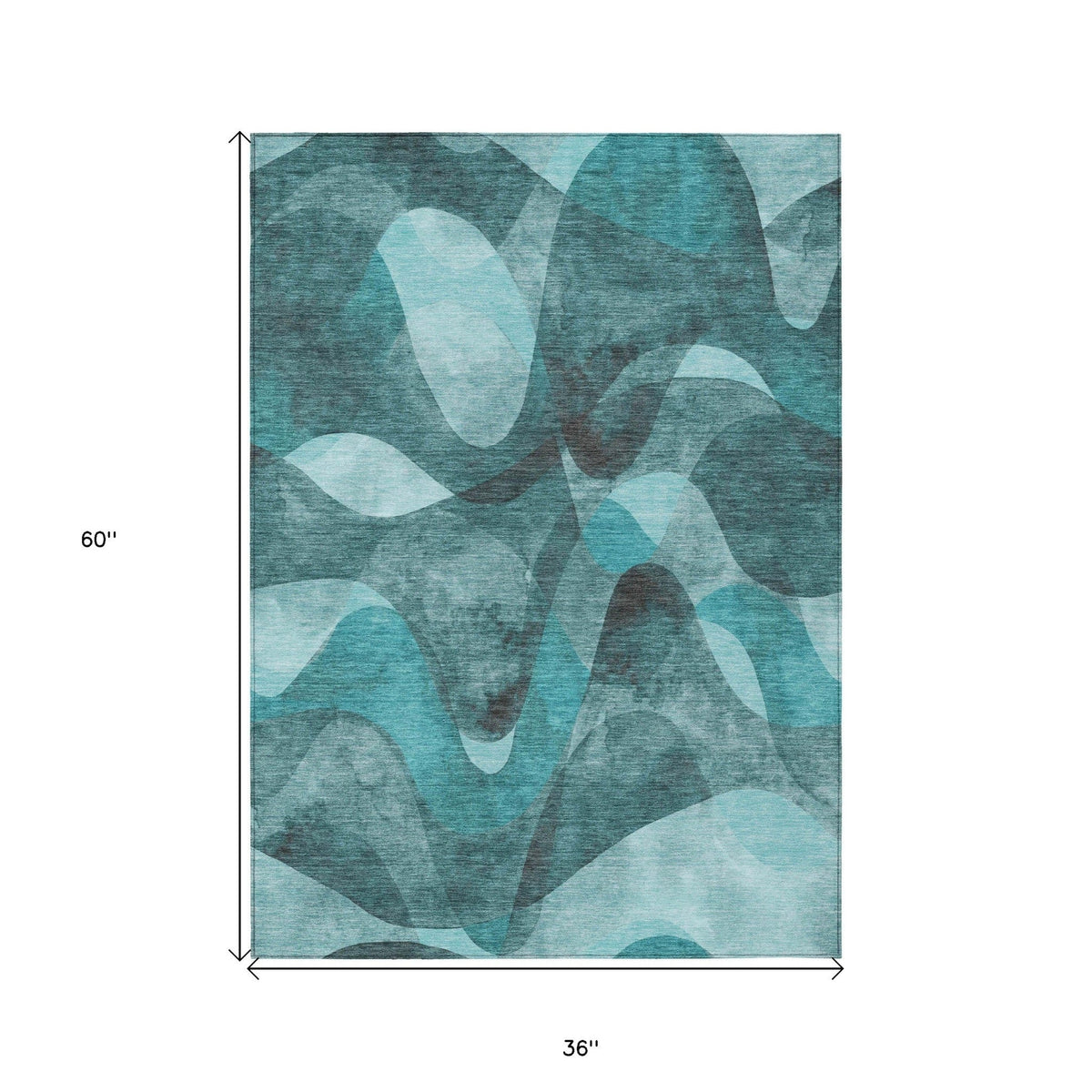 3' X 5' Teal Abstract Washable Non Skid Indoor Outdoor Area Rug W2B