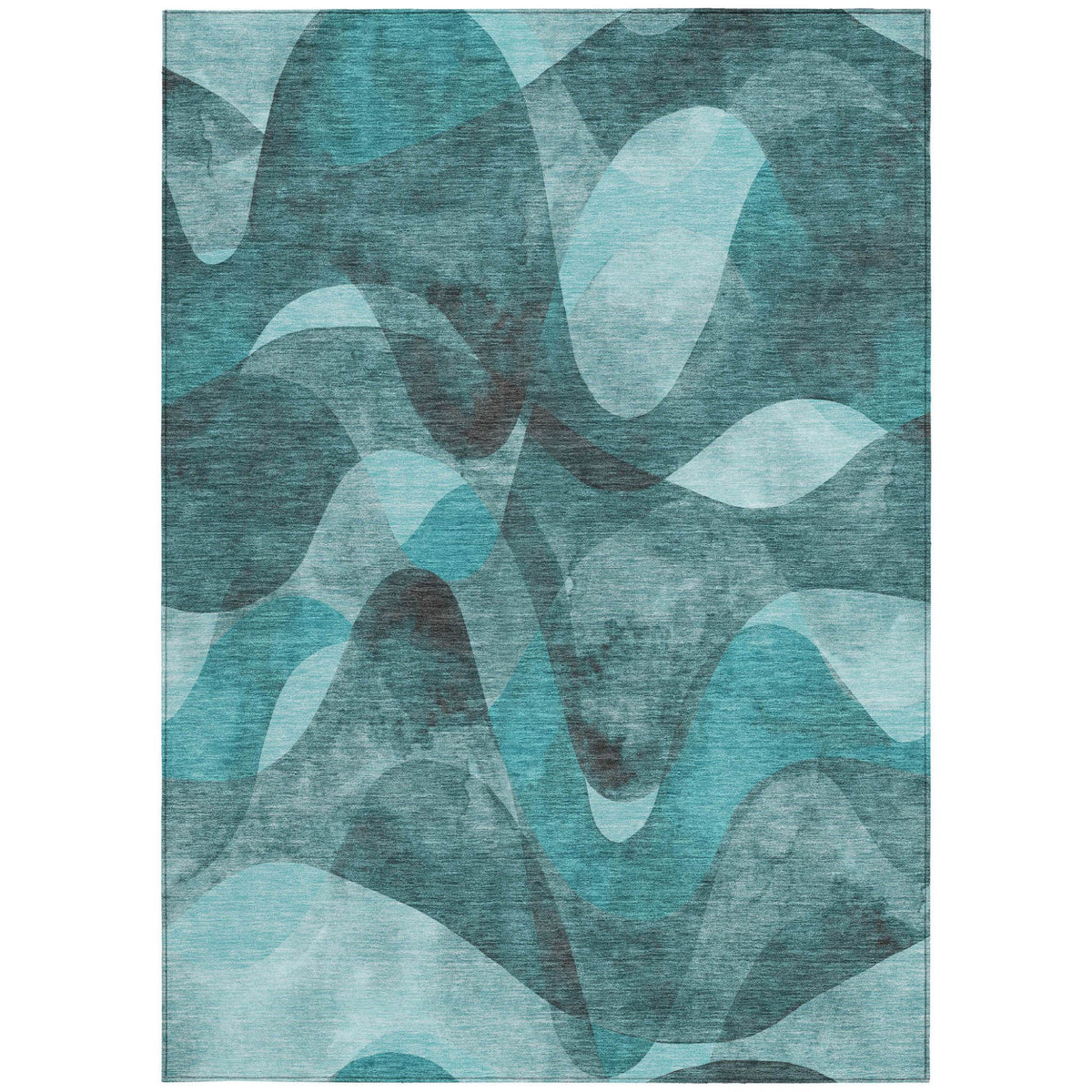 3' X 5' Teal Abstract Washable Non Skid Indoor Outdoor Area Rug W2B