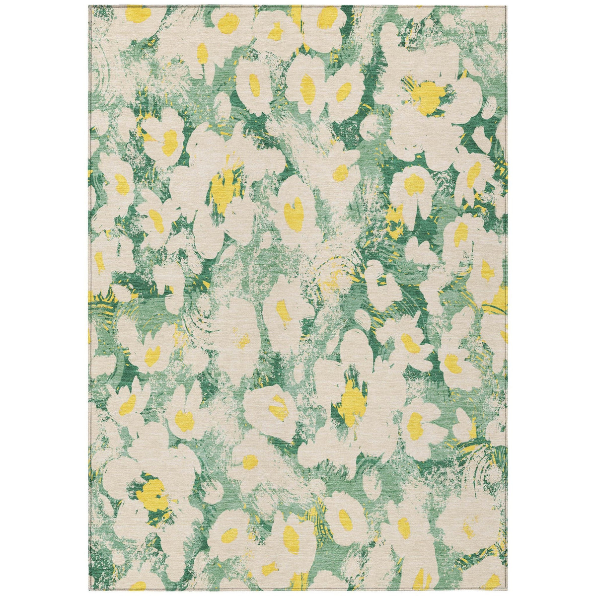 3' X 5' Green Floral Washable Non Skid Indoor Outdoor Area Rug W2B