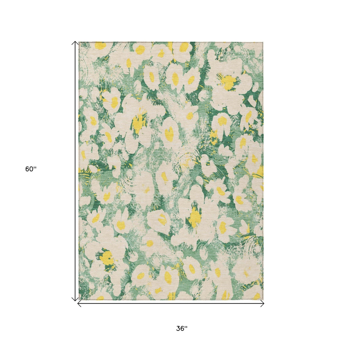 3' X 5' Green Floral Washable Non Skid Indoor Outdoor Area Rug W2B