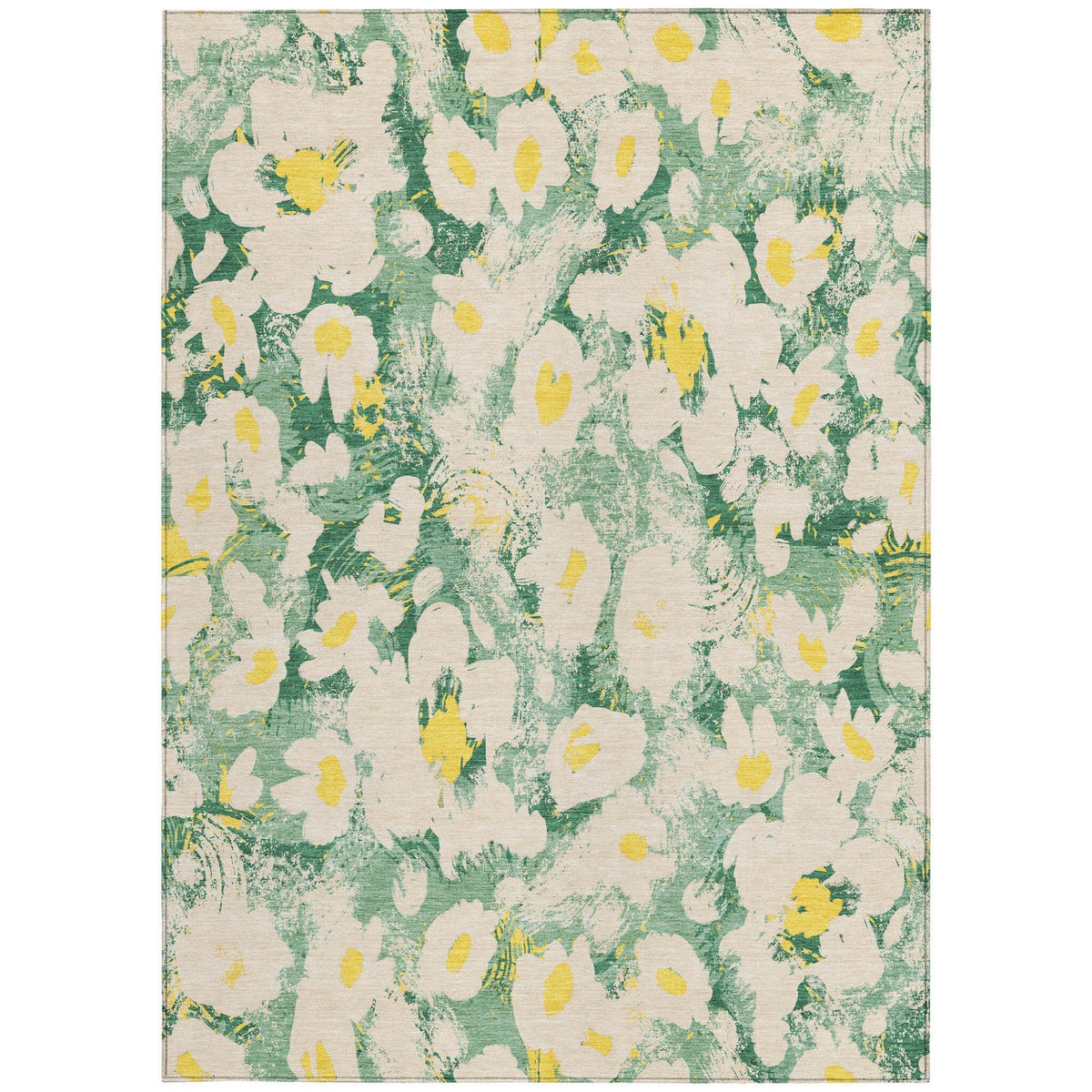 3' X 5' Green Floral Washable Non Skid Indoor Outdoor Area Rug W2B