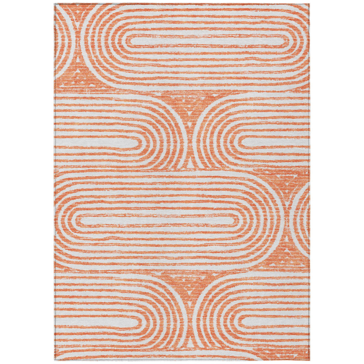3' X 5' Orange and Ivory Abstract Washable Non Skid Indoor Outdoor Area Rug W2B