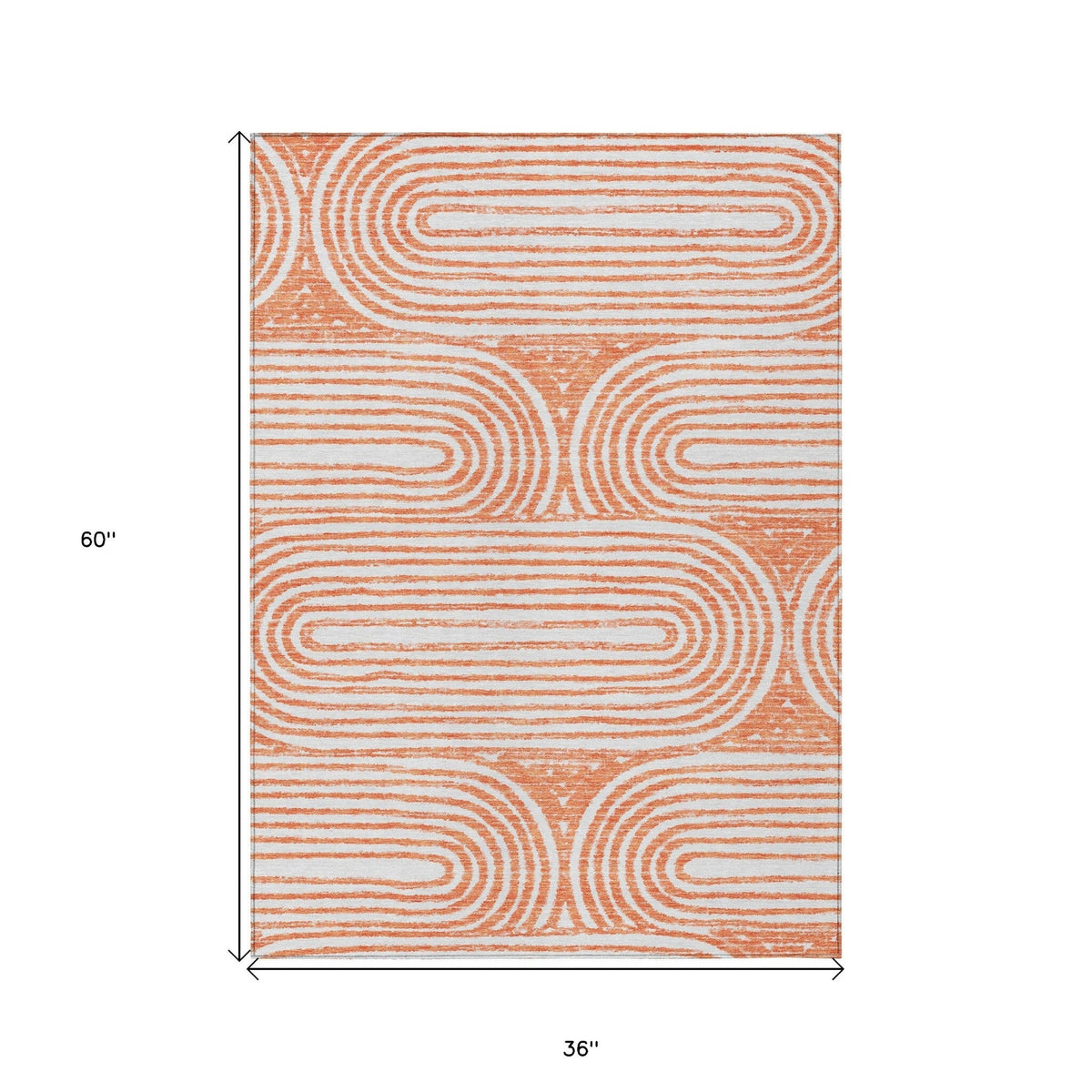 3' X 5' Orange and Ivory Abstract Washable Non Skid Indoor Outdoor Area Rug W2B
