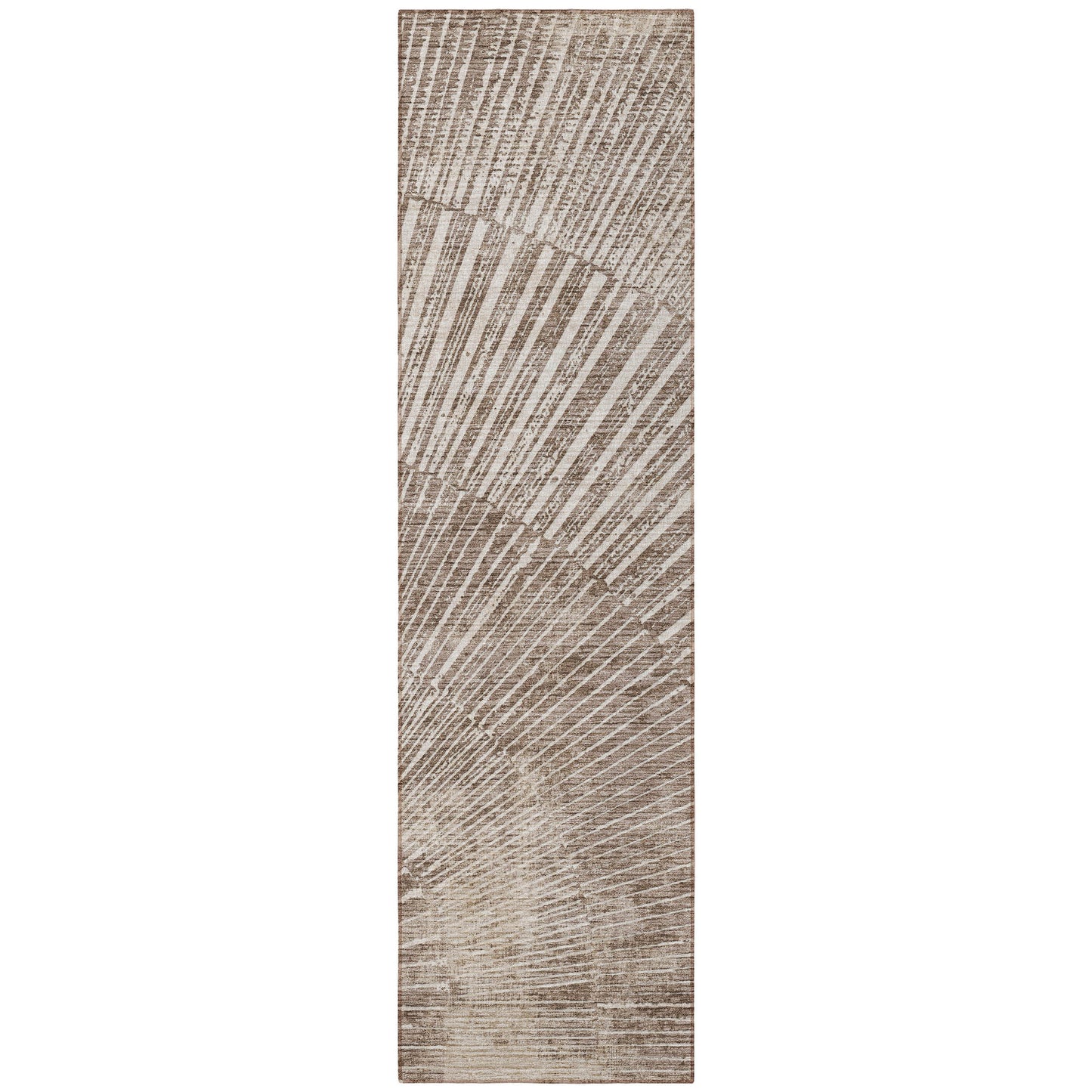 8' Runner Taupe and Ivory Abstract Washable Non Skid Indoor Outdoor Runner Rug