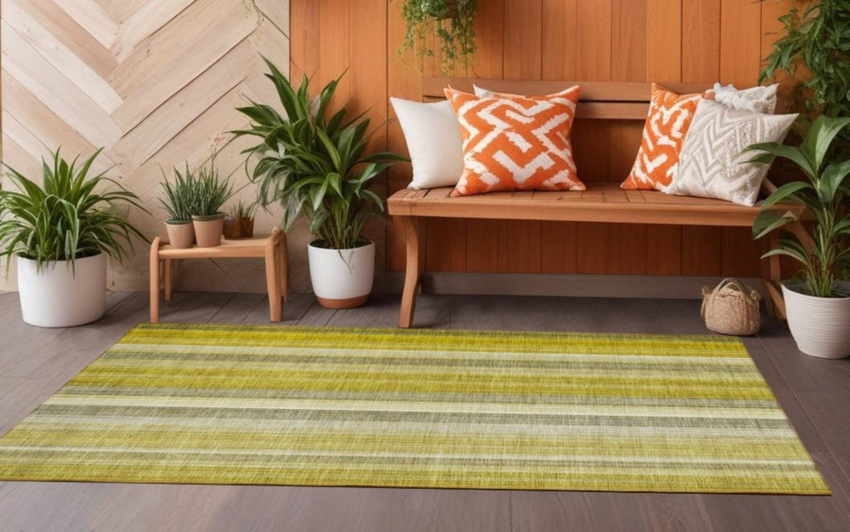2' X 8' Gold Striped Washable Non Skid Indoor Outdoor Runner Rug W2B