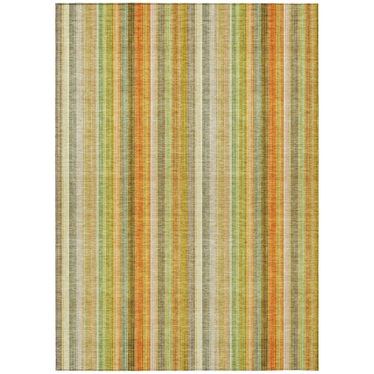3' X 5' Tan Orange and Green Striped Washable Non Skid Indoor Outdoor Area Rug W2B