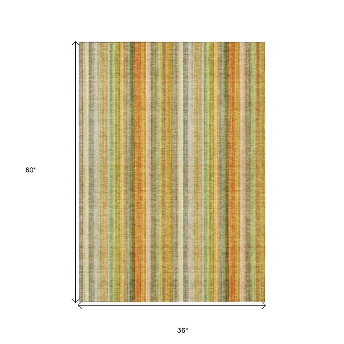 3' X 5' Tan Orange and Green Striped Washable Non Skid Indoor Outdoor Area Rug W2B