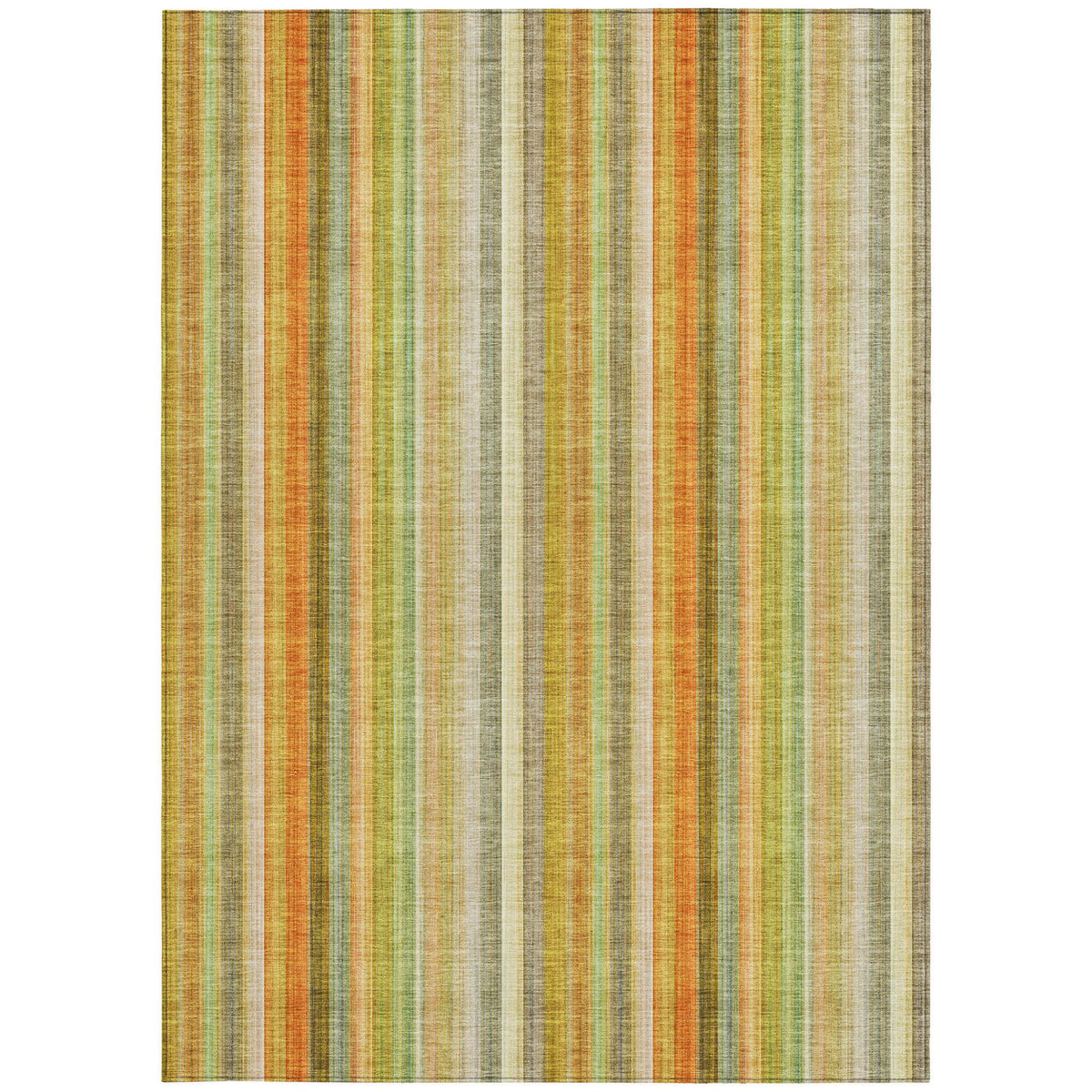 3' X 5' Tan Orange and Green Striped Washable Non Skid Indoor Outdoor Area Rug W2B