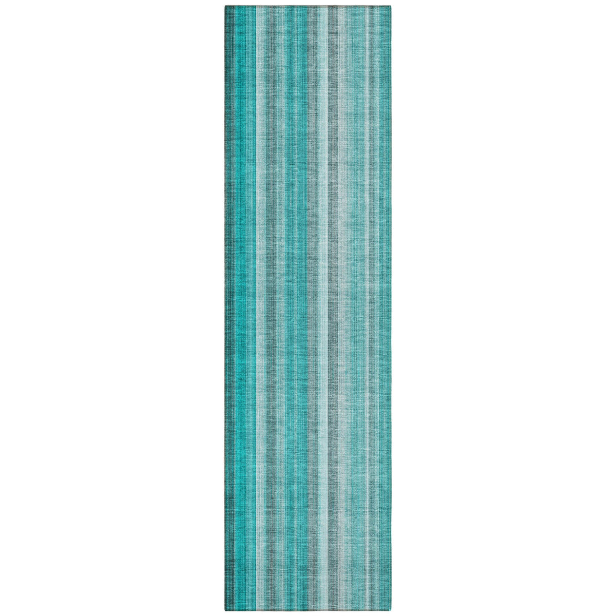 8' Runner Teal and Gray Striped Washable Non Skid Indoor Outdoor Runner Rug W2B