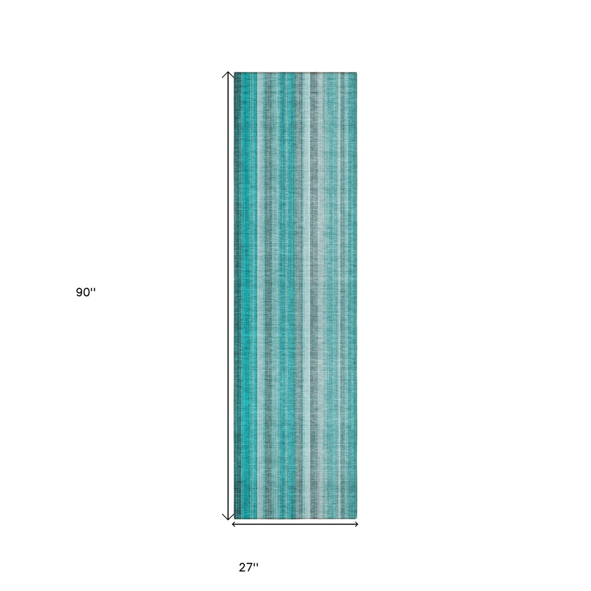 8' Runner Teal and Gray Striped Washable Non Skid Indoor Outdoor Runner Rug W2B