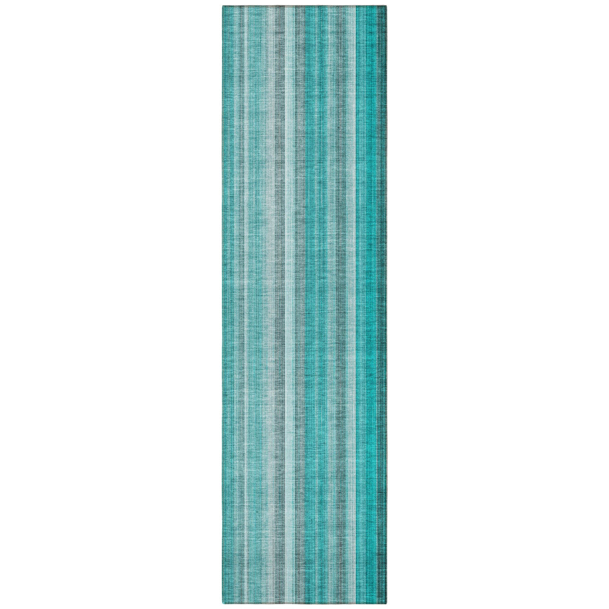 8' Runner Teal and Gray Striped Washable Non Skid Indoor Outdoor Runner Rug W2B