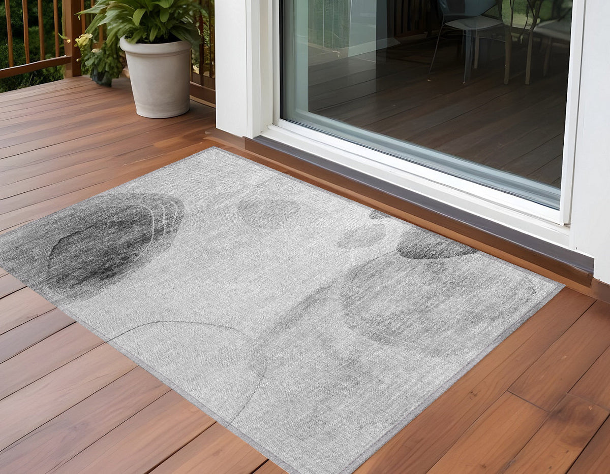 3' X 5' Gray and Light Gray Abstract Washable Non Skid Indoor Outdoor Area Rug W2B