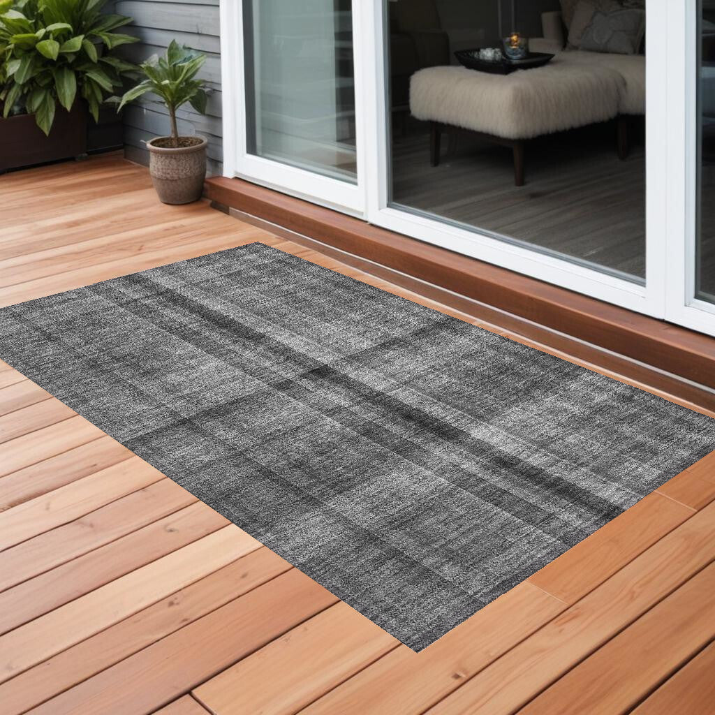 3' X 5' Gray Plaid Washable Non Skid Indoor Outdoor Area Rug W2B