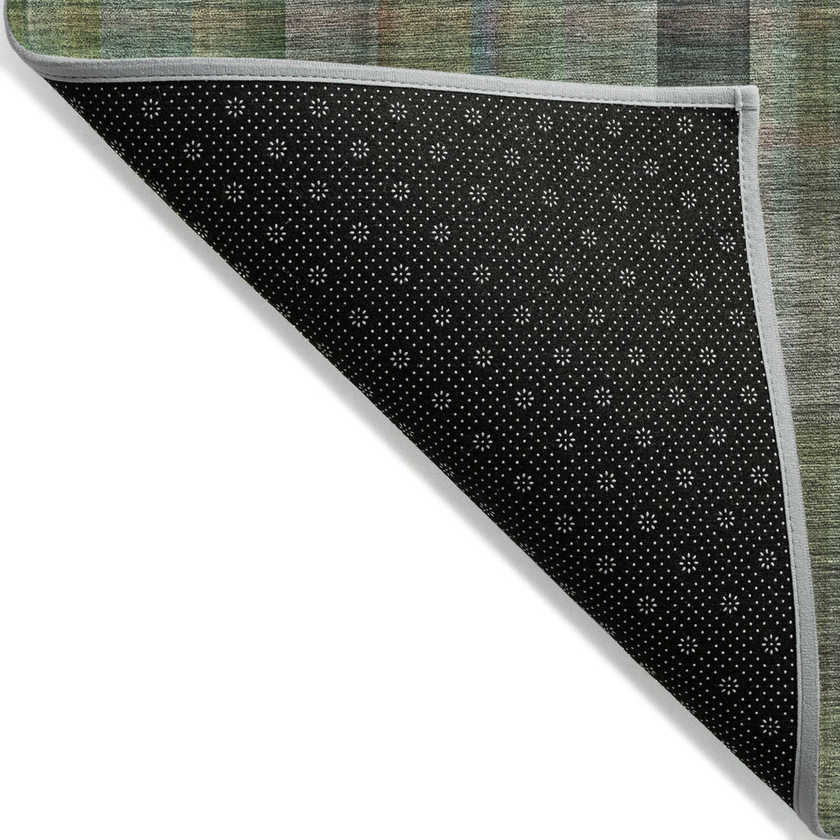 2' X 8' Green Beige and Gray Plaid Washable Non Skid Indoor Outdoor Area Rug W2B