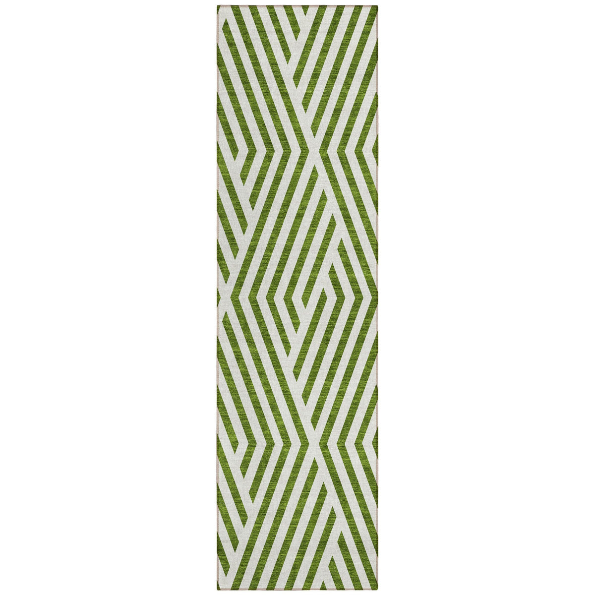 8' Runner Lime Green and White Geometric Washable Non Skid Indoor Outdoor Runner Rug W2B