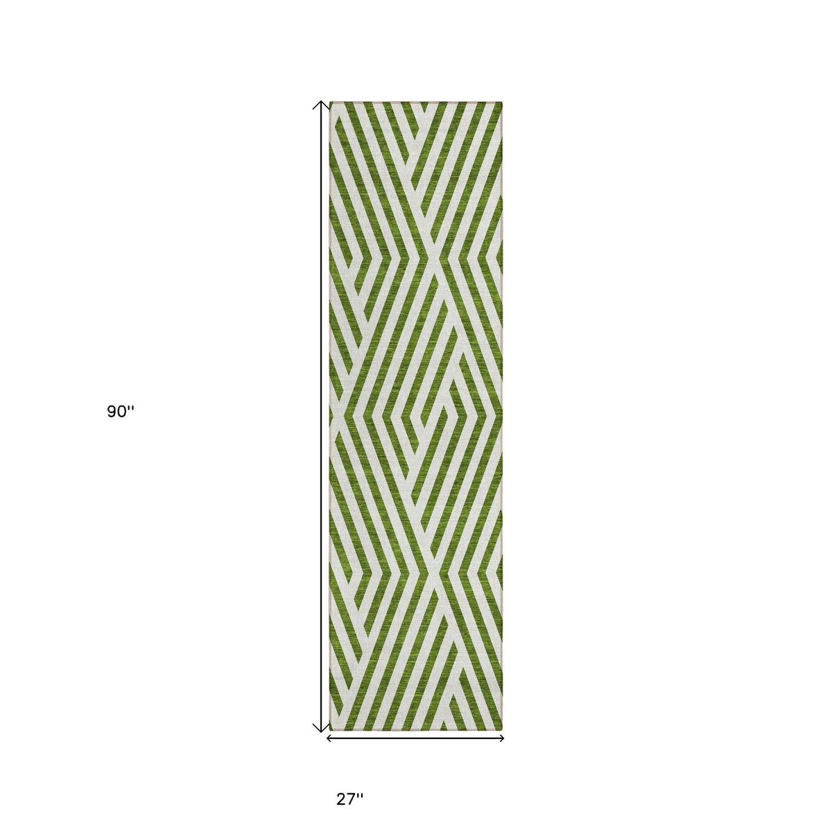 8' Runner Lime Green and White Geometric Washable Non Skid Indoor Outdoor Runner Rug W2B