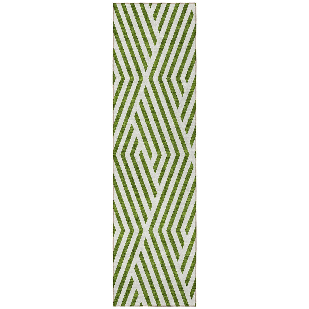 8' Runner Lime Green and White Geometric Washable Non Skid Indoor Outdoor Runner Rug W2B
