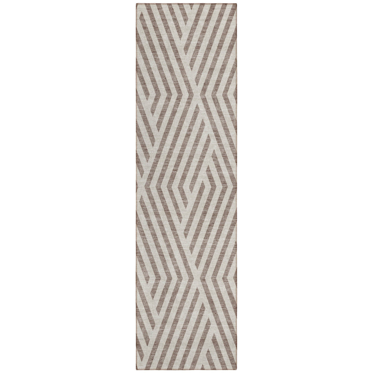 8' Runner Taupe and Ivory Geometric Washable Non Skid Indoor Outdoor Runner Rug W2B