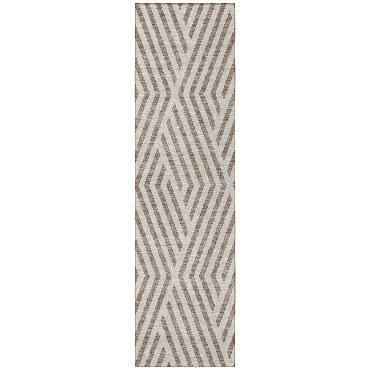 8' Runner Taupe and Ivory Geometric Washable Non Skid Indoor Outdoor Runner Rug W2B