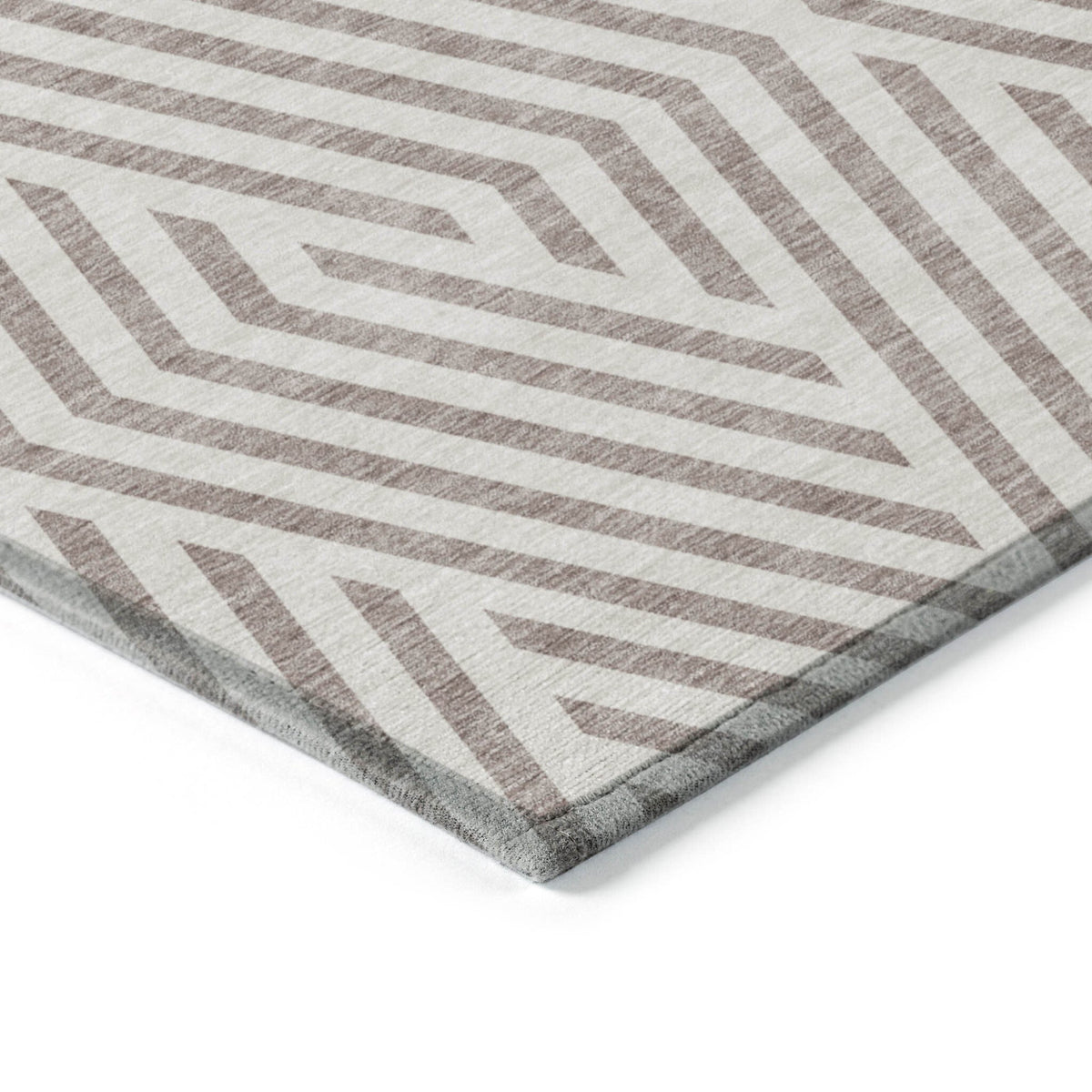 8' Runner Taupe and Ivory Geometric Washable Non Skid Indoor Outdoor Runner Rug W2B
