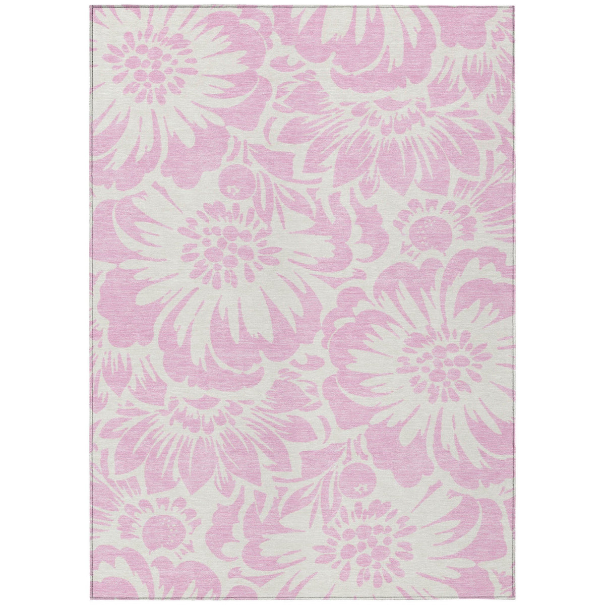 3' X 5' Pink and Ivory Floral Washable Non Skid Indoor Outdoor Area Rug W2B