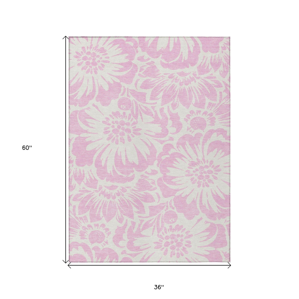 3' X 5' Pink and Ivory Floral Washable Non Skid Indoor Outdoor Area Rug W2B