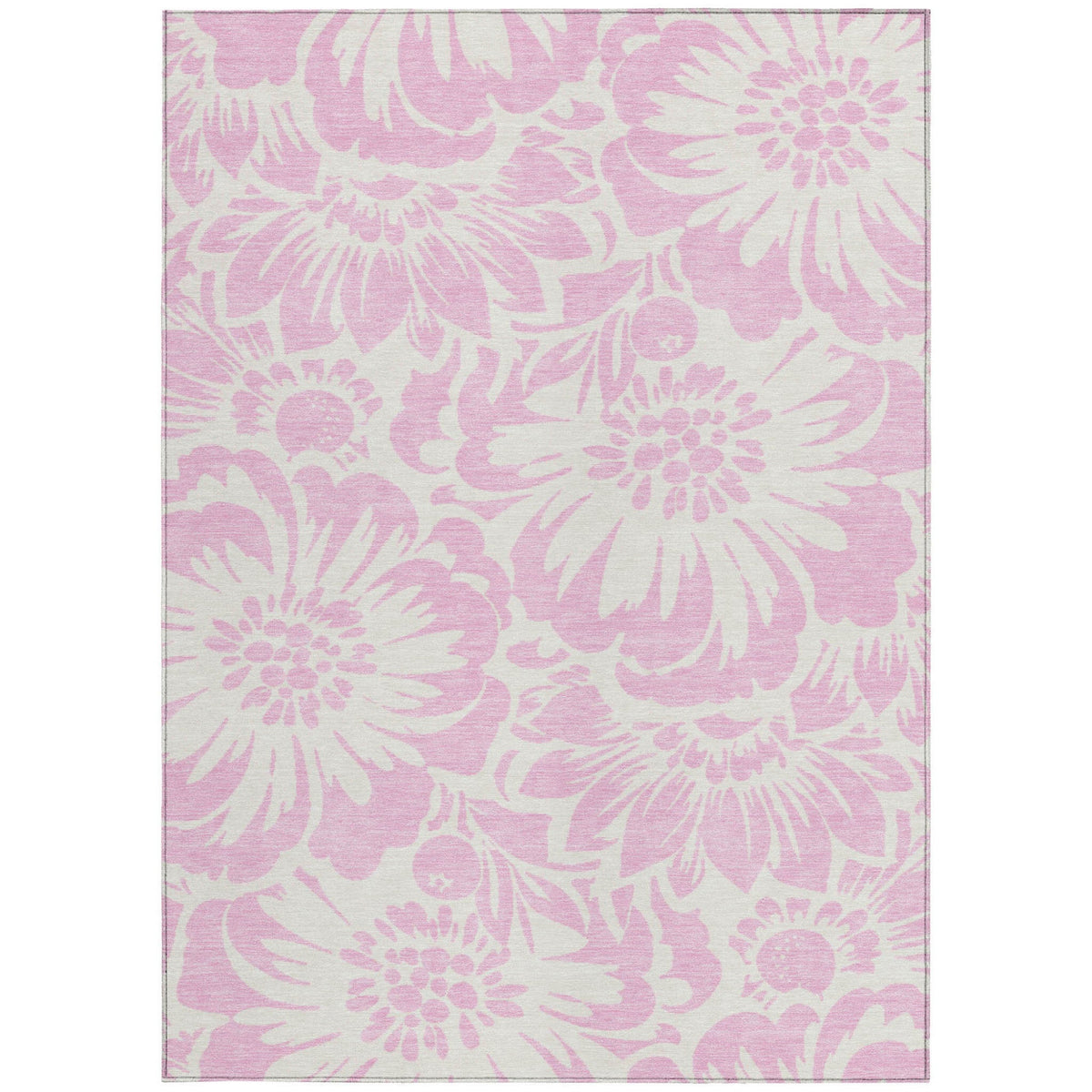 3' X 5' Pink and Ivory Floral Washable Non Skid Indoor Outdoor Area Rug W2B