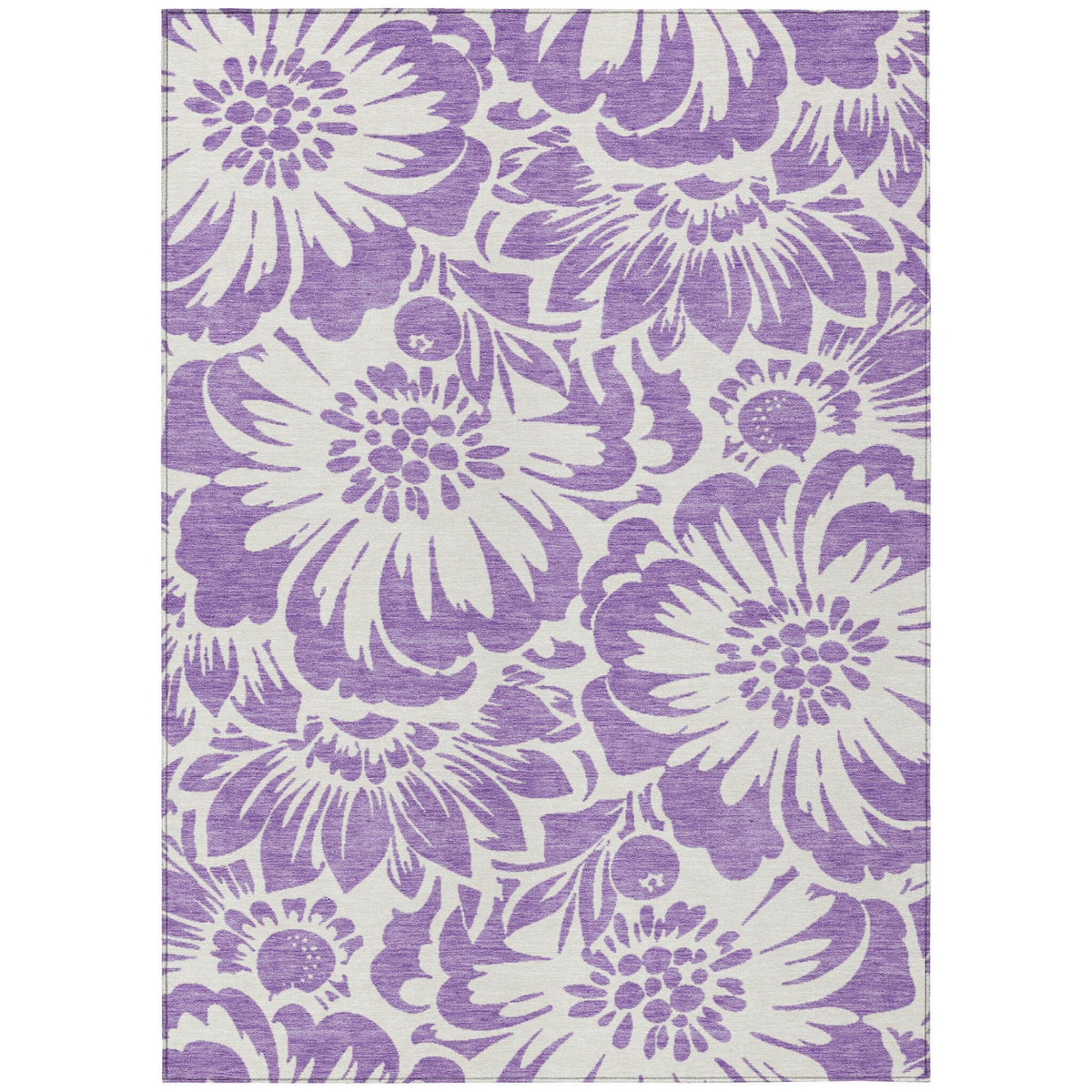 3' X 5' Purple and Ivory Floral Washable Non Skid Indoor Outdoor Area Rug W2B