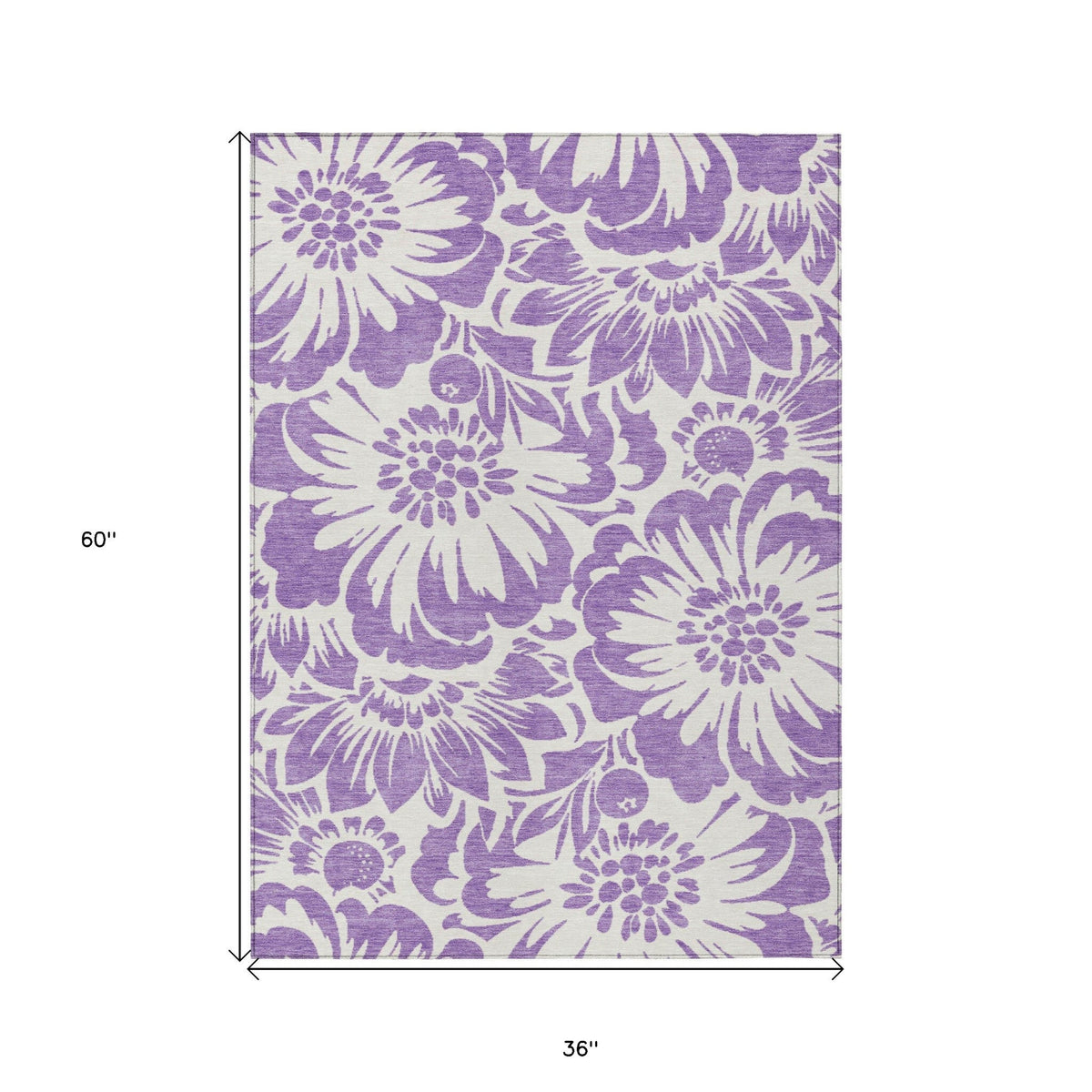 3' X 5' Purple and Ivory Floral Washable Non Skid Indoor Outdoor Area Rug W2B