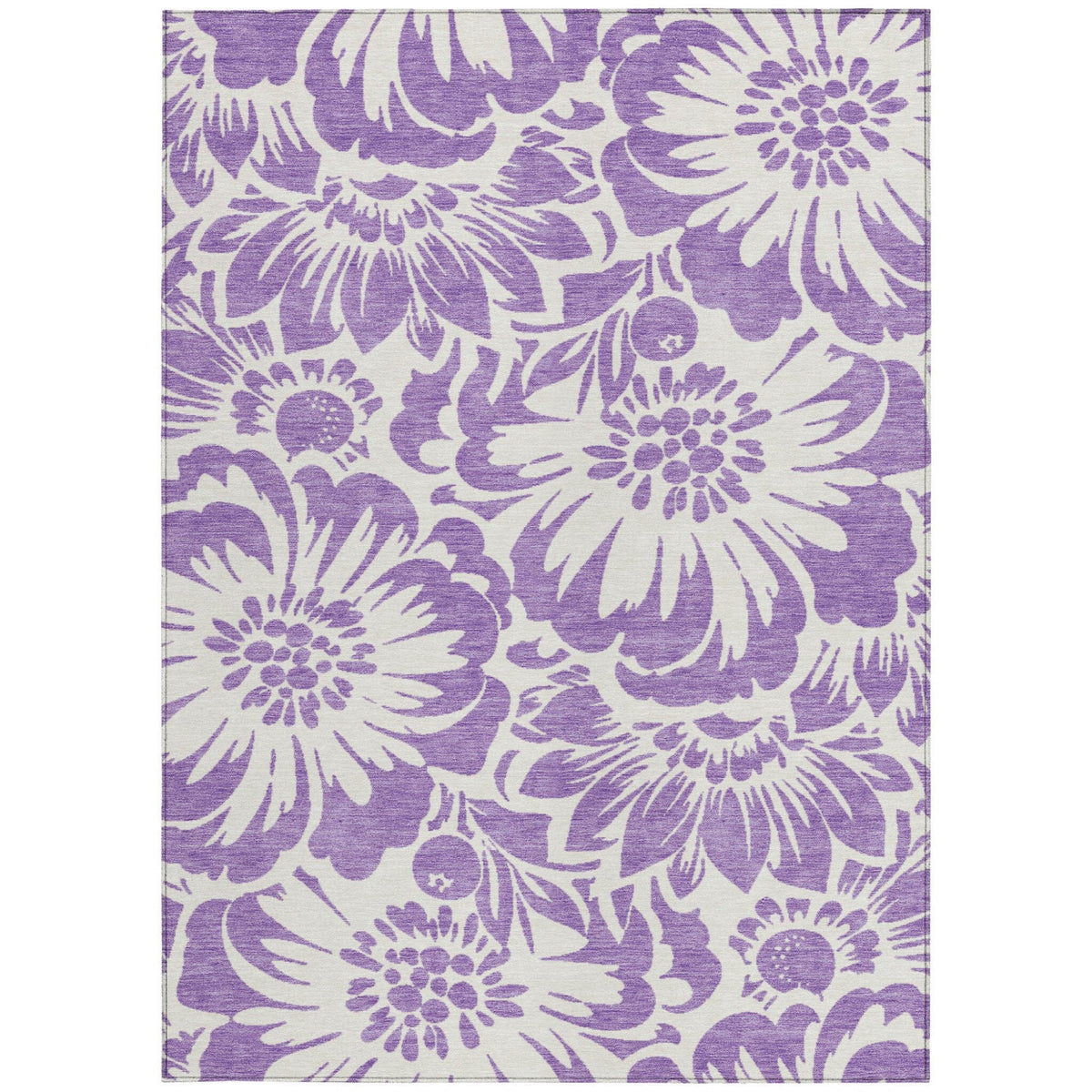3' X 5' Purple and Ivory Floral Washable Non Skid Indoor Outdoor Area Rug W2B