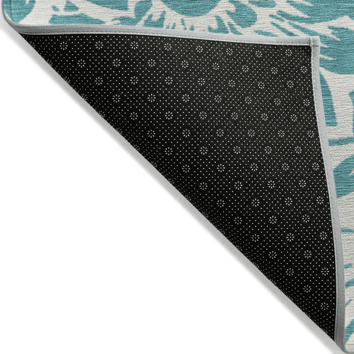 2' X 8' Teal and Ivory Floral Washable Non Skid Indoor Outdoor Runner Rug W2B