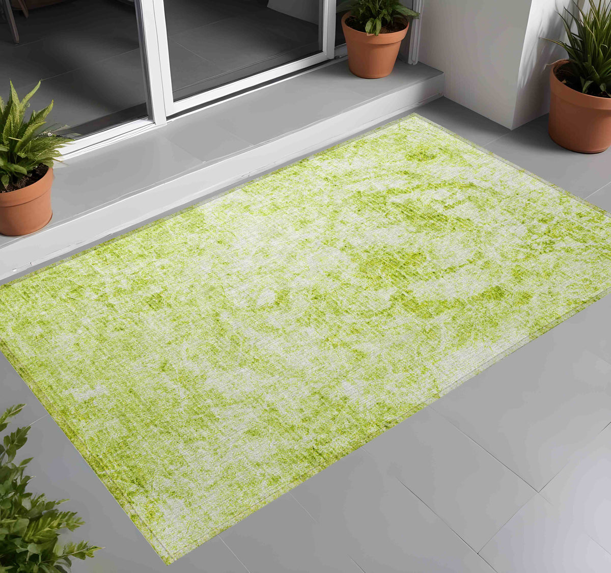 3' X 5' Lime Green Abstract Washable Non Skid Indoor Outdoor Area Rug W2B