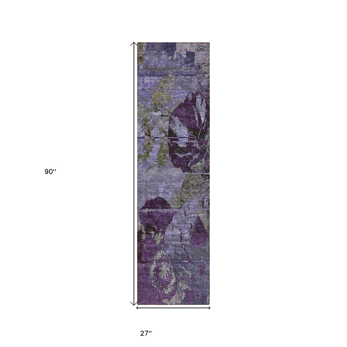 2' X 8' Purple and Green Abstract Washable Indoor Outdoor Runner Rug W2B