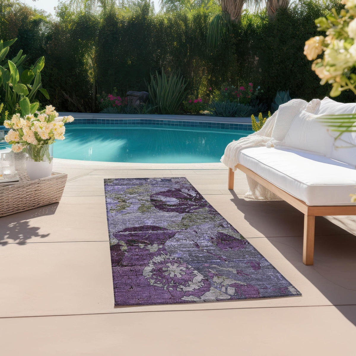 2' X 8' Purple and Green Abstract Washable Indoor Outdoor Runner Rug W2B