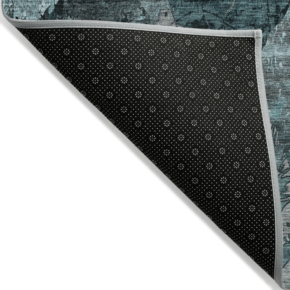 2' X 8' Teal and Gray Abstract Washable Indoor Outdoor Runner Rug W2B