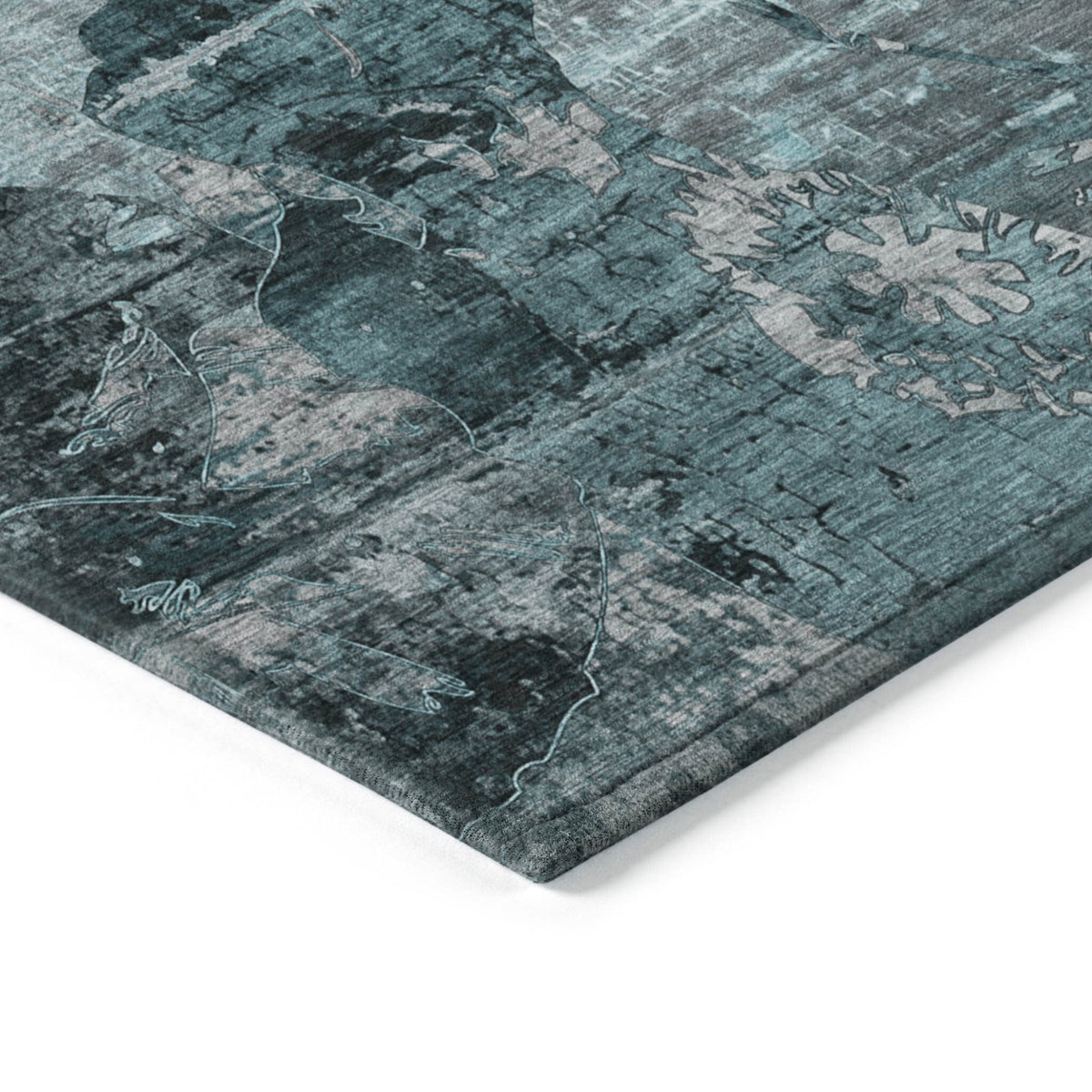 2' X 8' Teal and Gray Abstract Washable Indoor Outdoor Runner Rug W2B