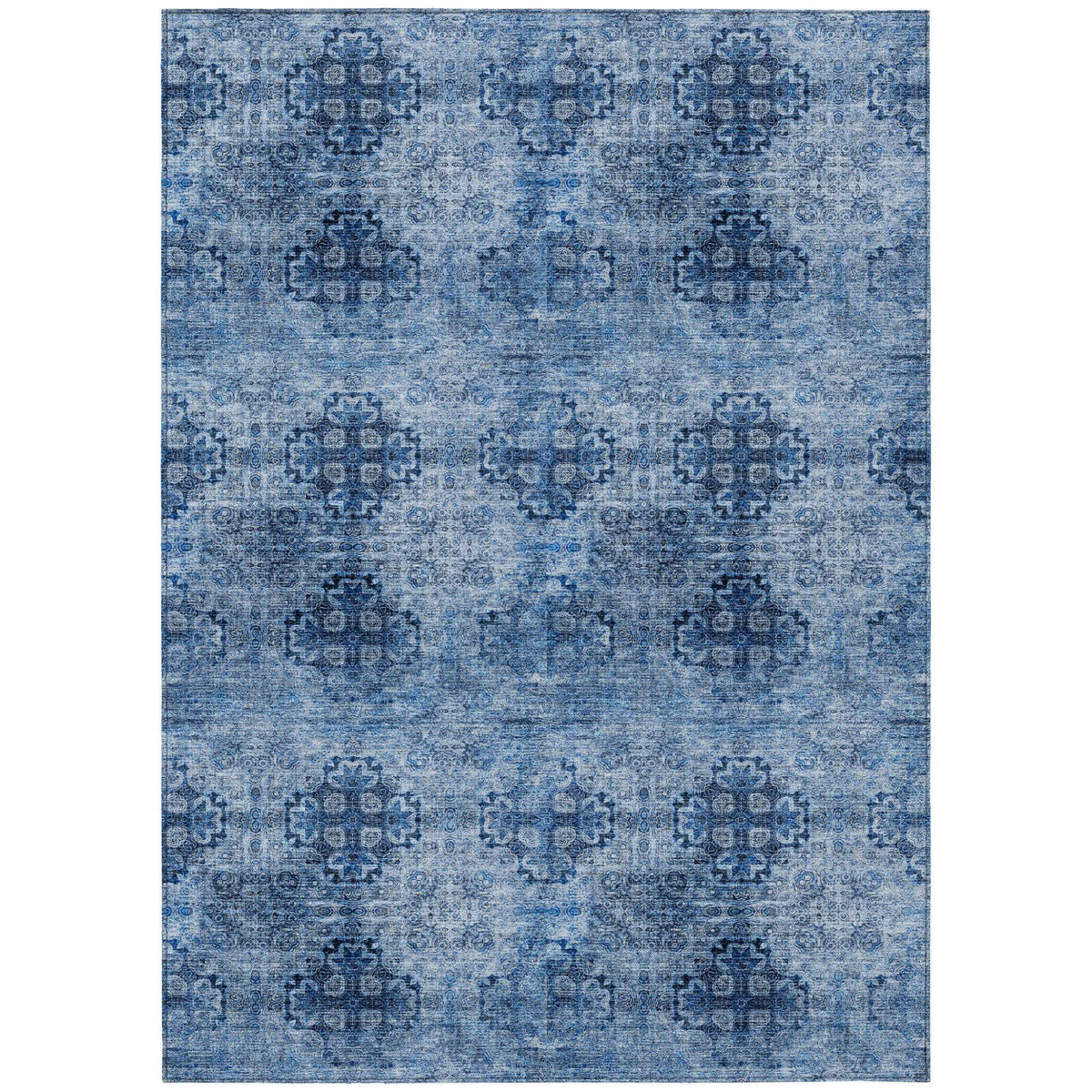 3' X 5' Navy Blue Floral Medallion Washable Non Skid Indoor Outdoor Area Rug W2B