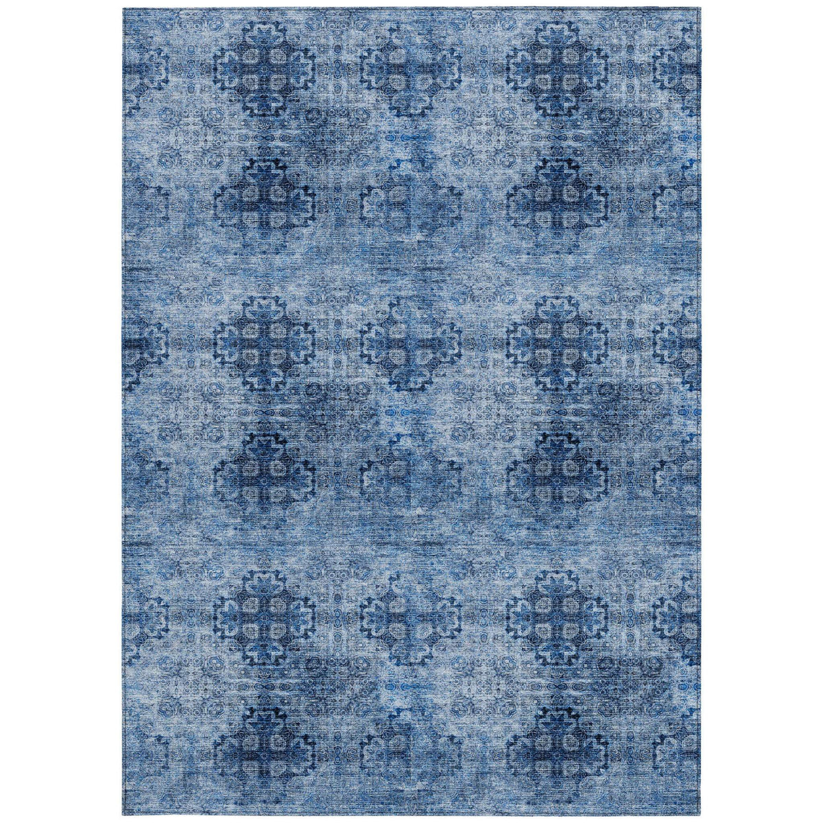 3' X 5' Navy Blue Floral Medallion Washable Non Skid Indoor Outdoor Area Rug W2B
