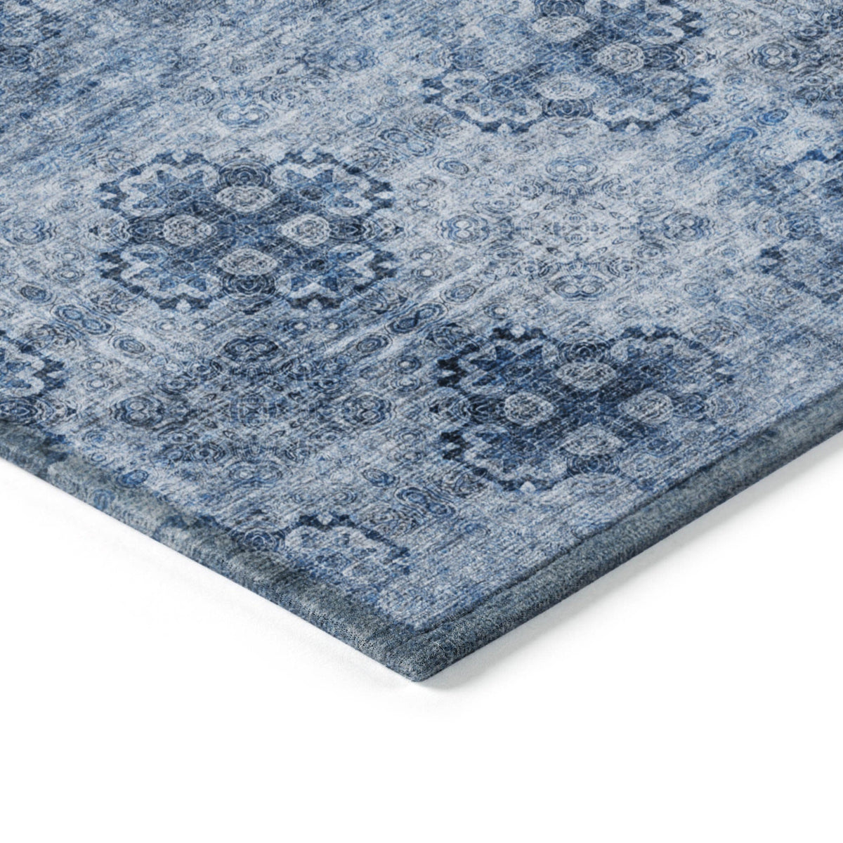3' X 5' Navy Blue Floral Medallion Washable Non Skid Indoor Outdoor Area Rug W2B