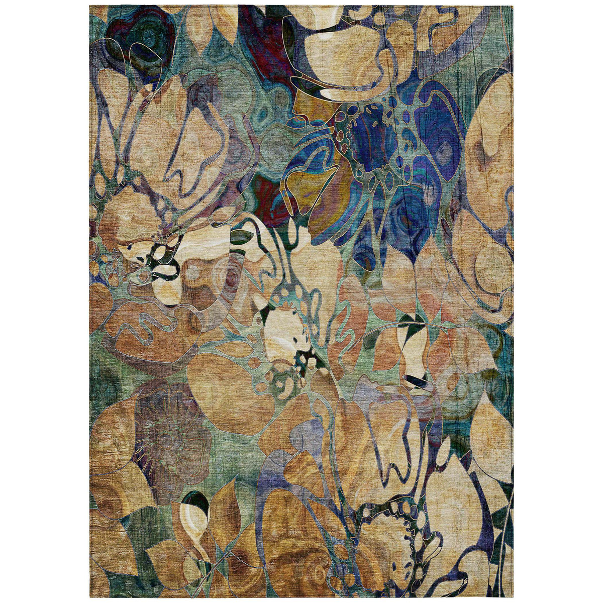3' X 5' Beige and Blue Abstract Washable Indoor Outdoor Area Rug W2B