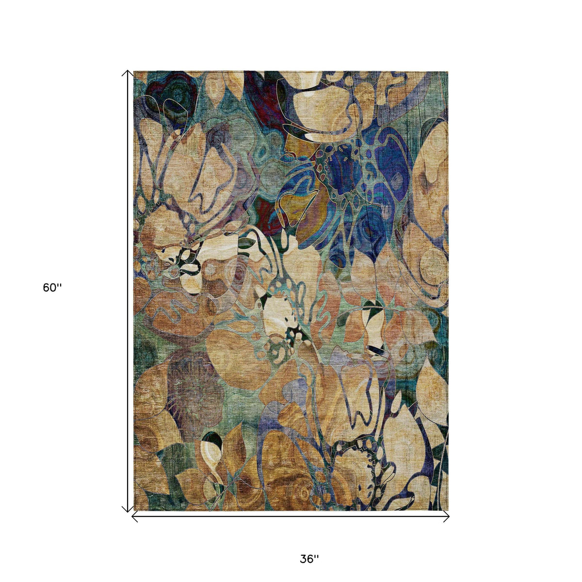 3' X 5' Beige and Blue Abstract Washable Indoor Outdoor Area Rug W2B