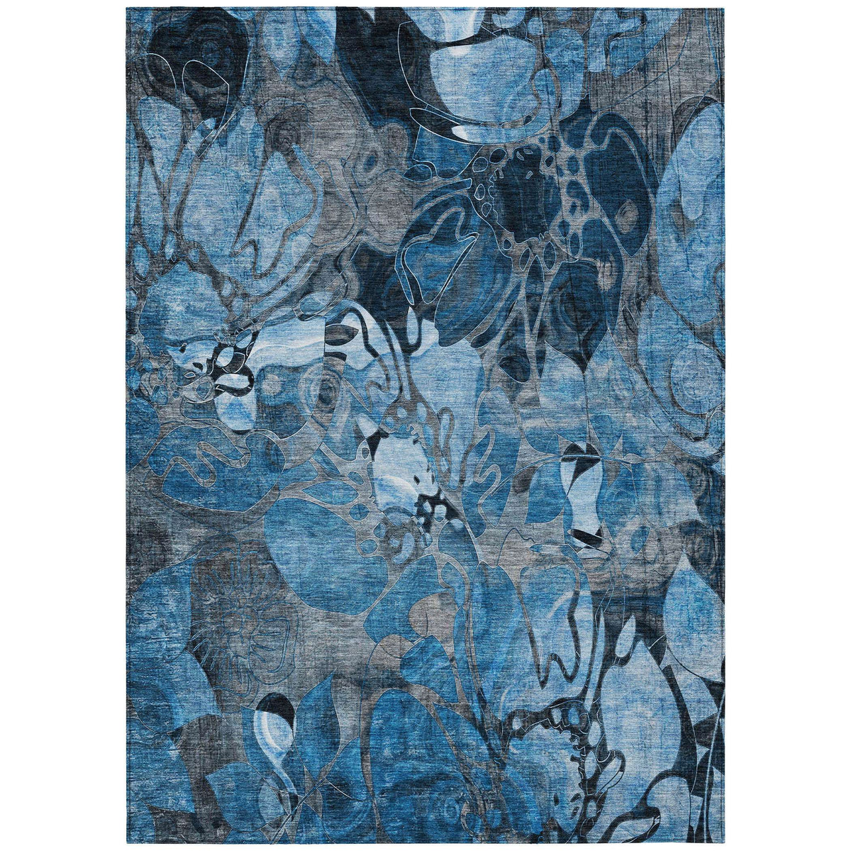3' X 5' Blue and Gray Abstract Washable Indoor Outdoor Area Rug W2B