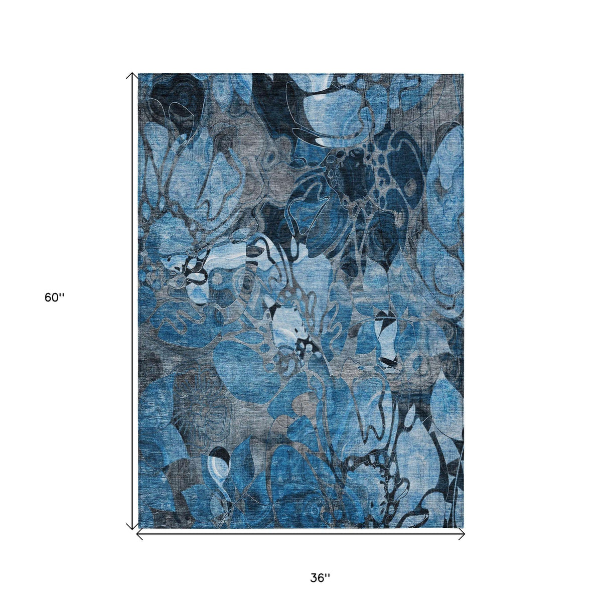 3' X 5' Blue and Gray Abstract Washable Indoor Outdoor Area Rug W2B