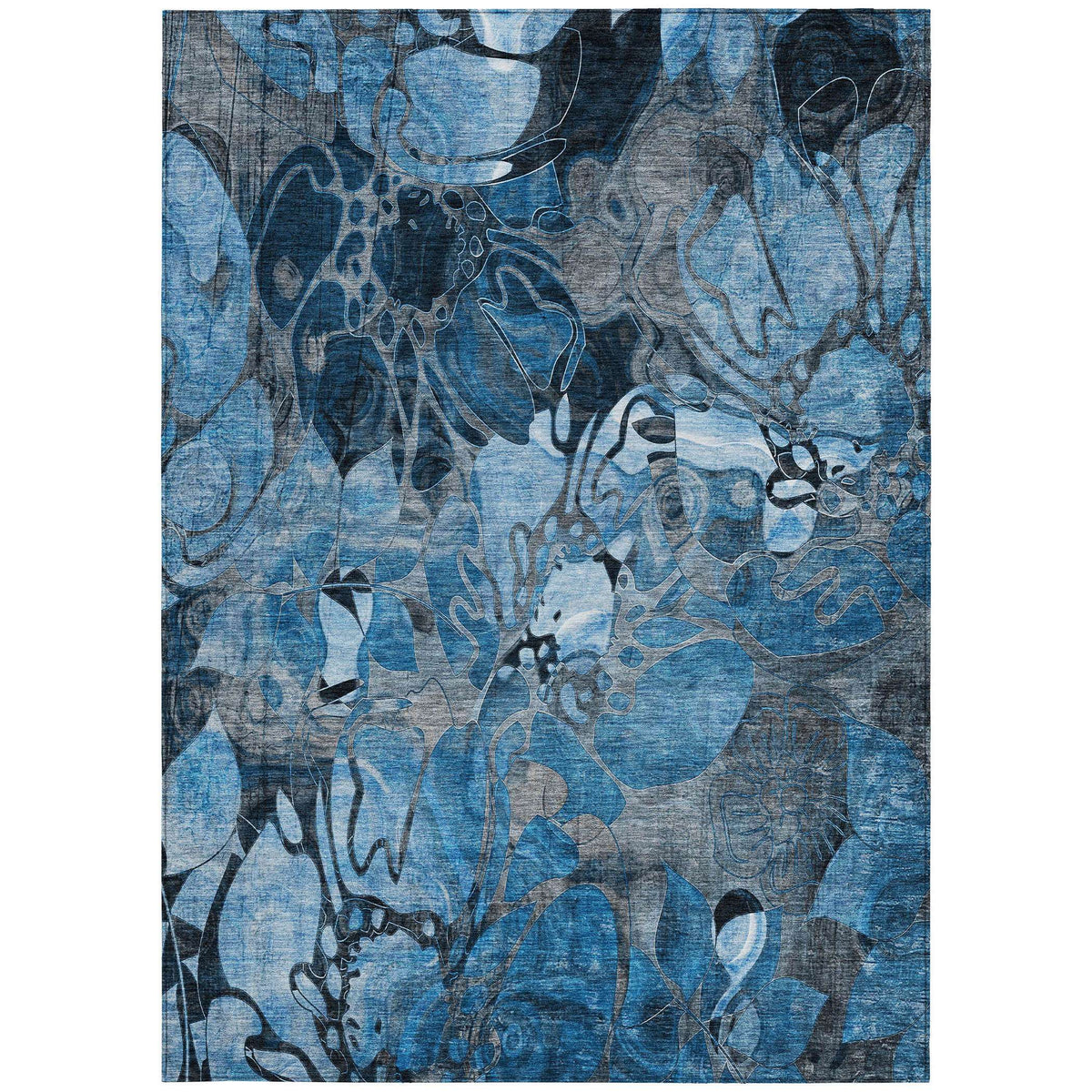 3' X 5' Blue and Gray Abstract Washable Indoor Outdoor Area Rug W2B