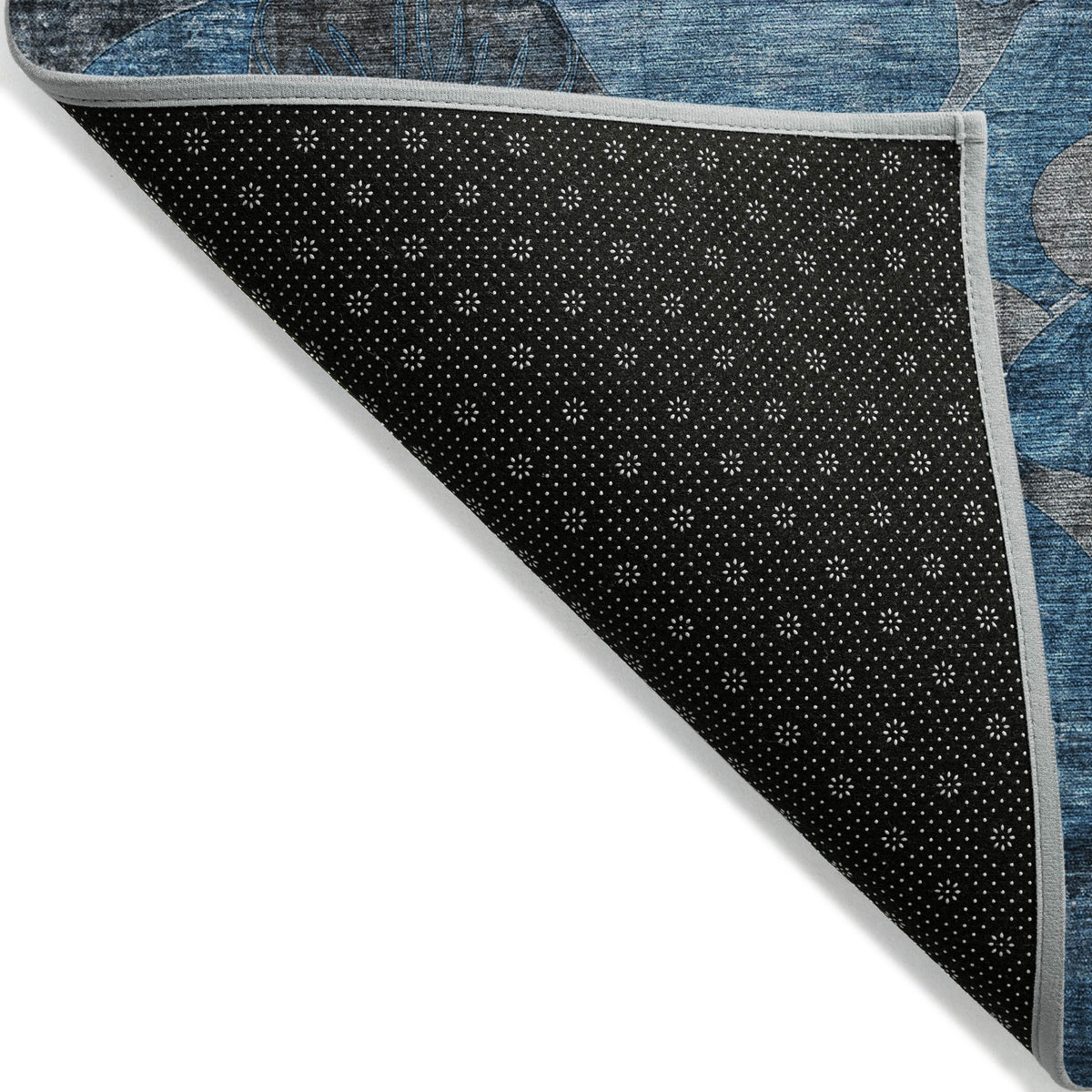 3' X 5' Blue and Gray Abstract Washable Indoor Outdoor Area Rug W2B