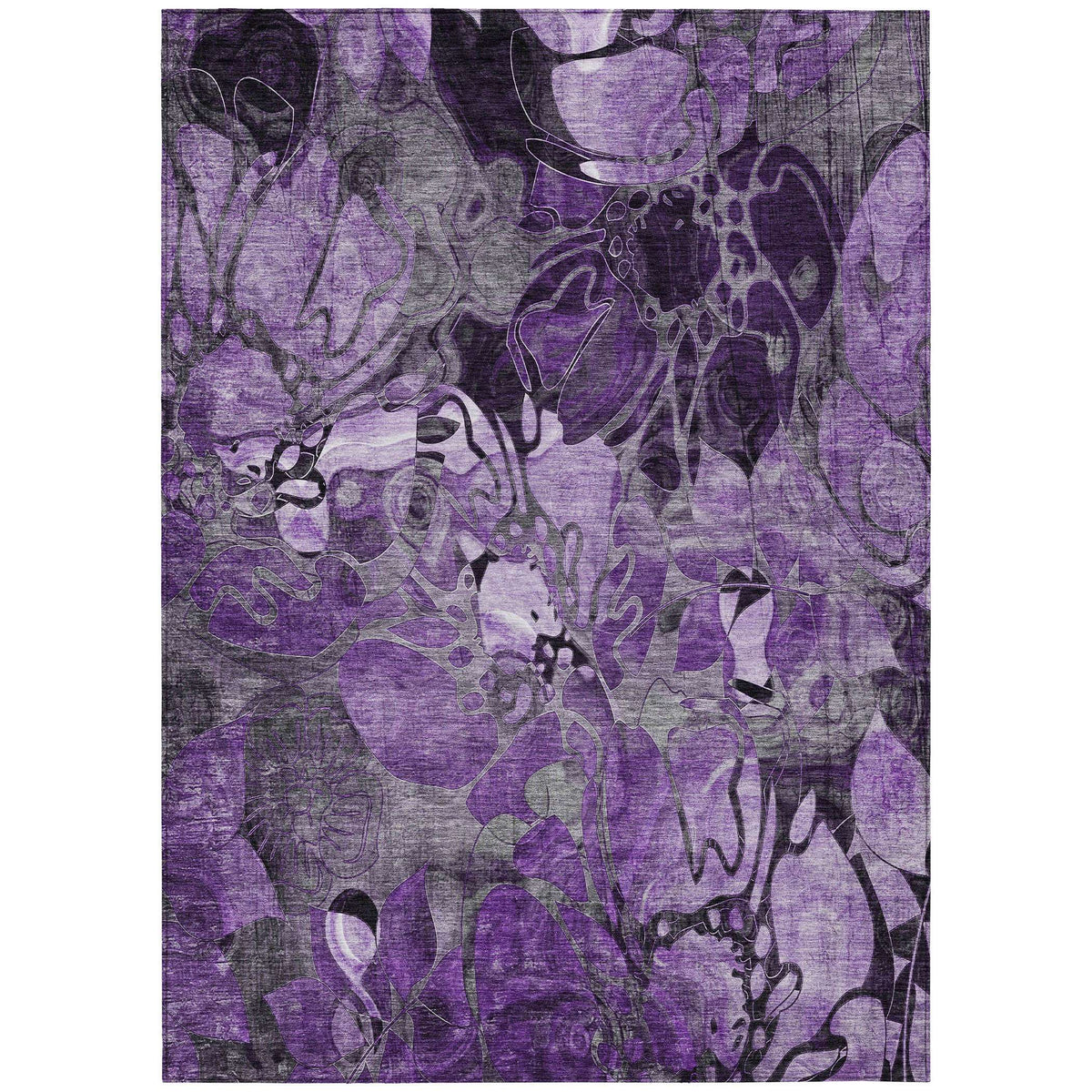 3' X 5' Purple Abstract Washable Indoor Outdoor Area Rug W2B