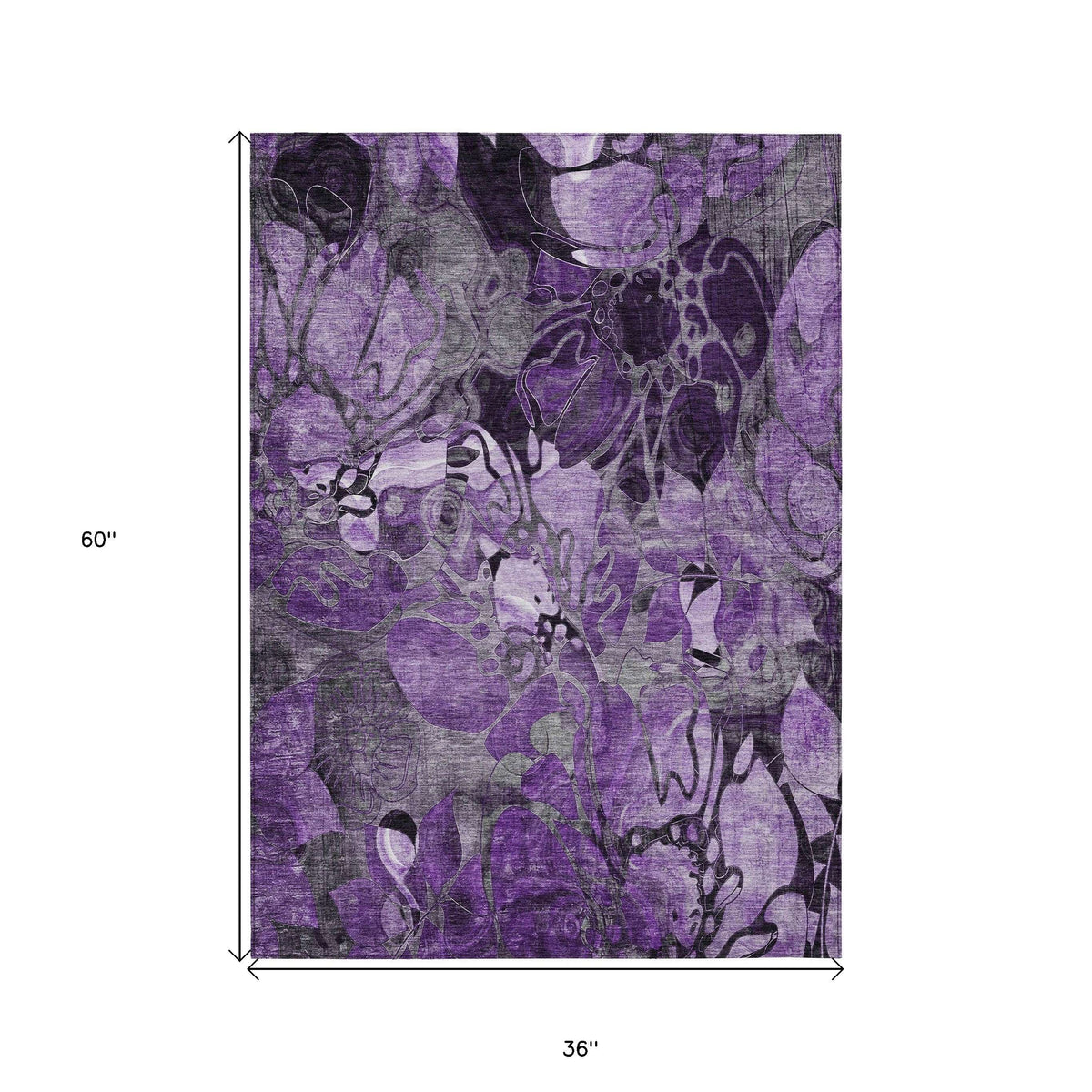 3' X 5' Purple Abstract Washable Indoor Outdoor Area Rug W2B