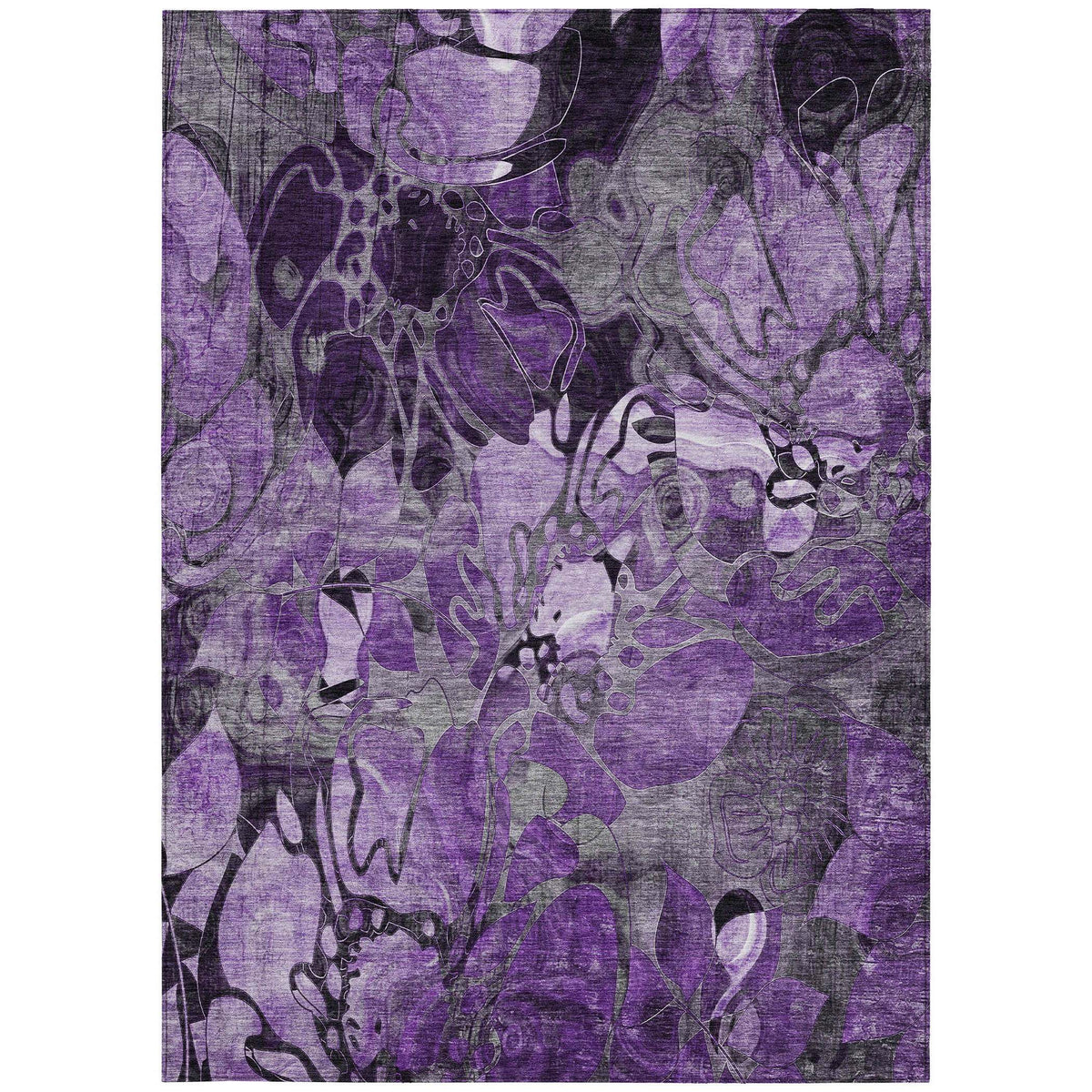 3' X 5' Purple Abstract Washable Indoor Outdoor Area Rug W2B