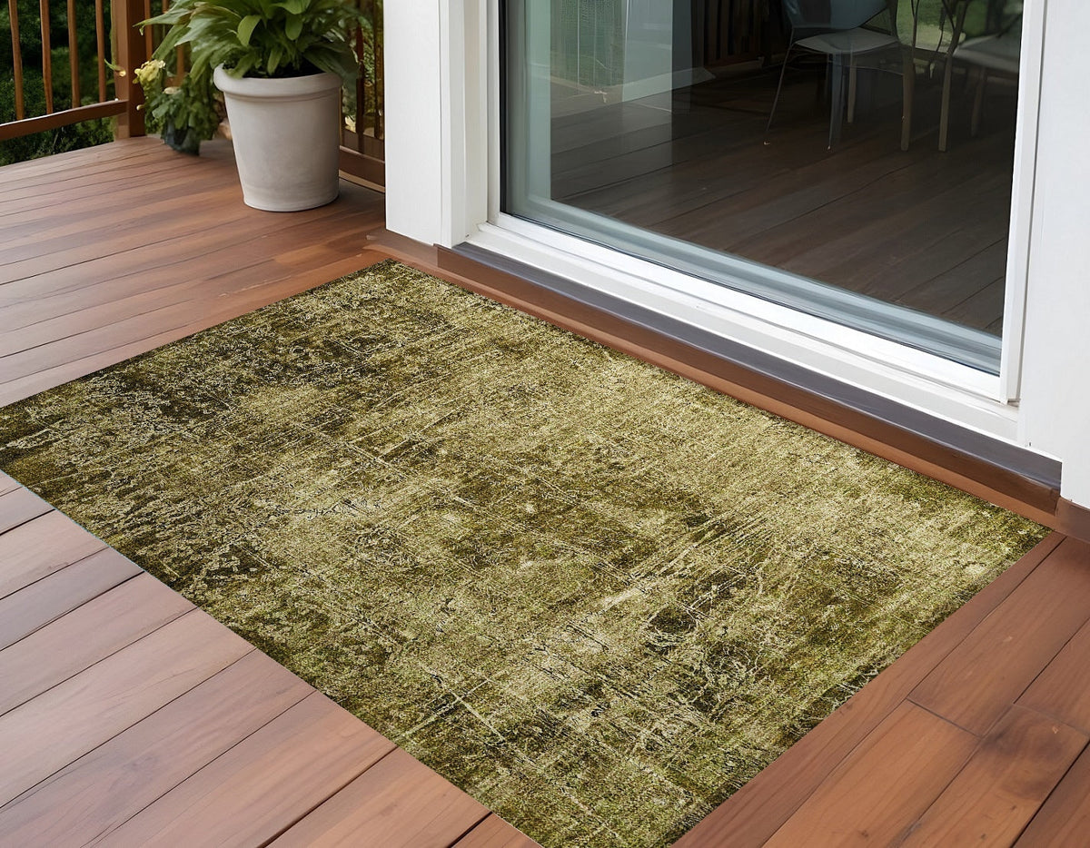 3' X 5' Green Abstract Washable Non Skid Indoor Outdoor Area Rug W2B